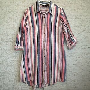 Mlle Gabrielle Vertical Striped Shirt Dress Sz XL Button Up Spring Easter Colors